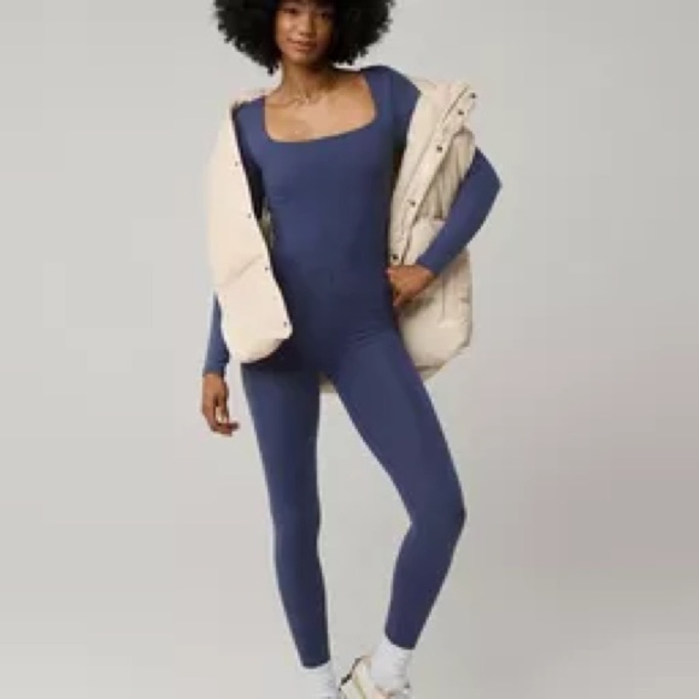 OFFLINE by Aerie Real Me XTRA Navy Long Sleeve Legging Jumpsuit (M)
